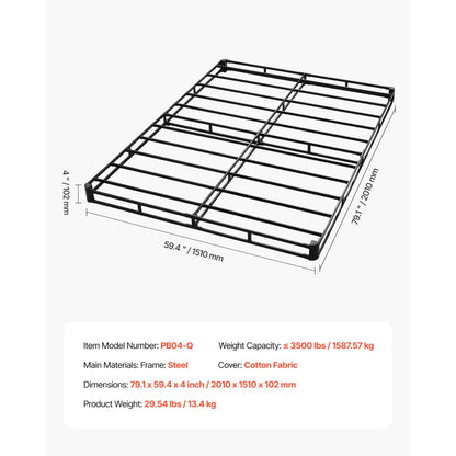 VEVOR Box Spring Queen Size Bed Frame with Fabric Cloth 79.1 L x 59.4 W x 4 H in