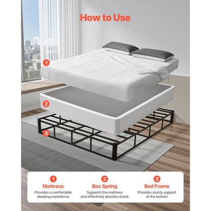 VEVOR Box Spring Queen Size Bed Frame with Fabric Cloth 79.1L x 59.6W x 9.1H in