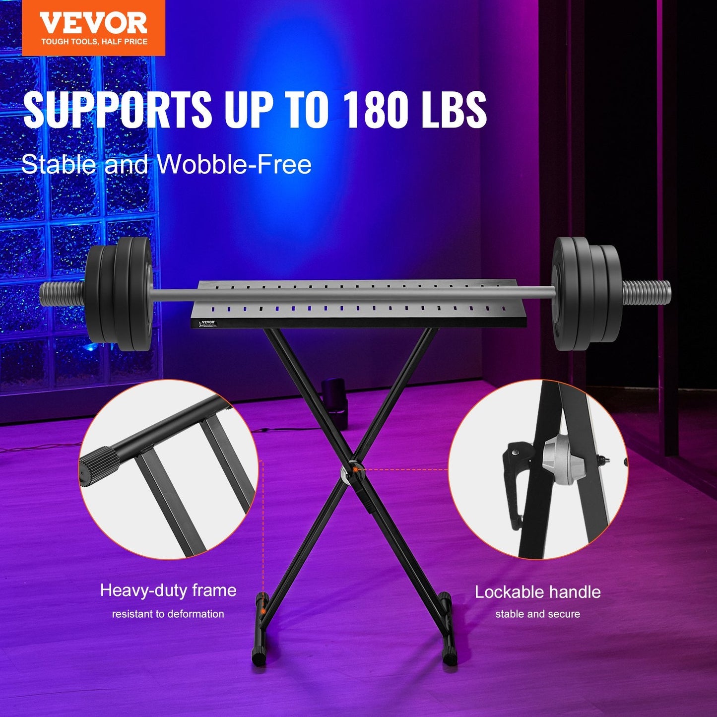 Portable DJ Table with Adjustable Height and Double-X Keyboard Stand