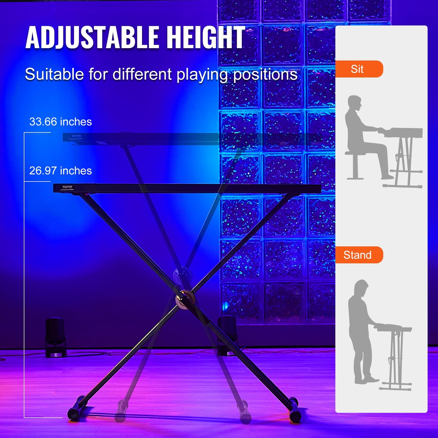 VEVOR Portable DJ Table with Double-X Braced Keyboard Stand Adjustable Height