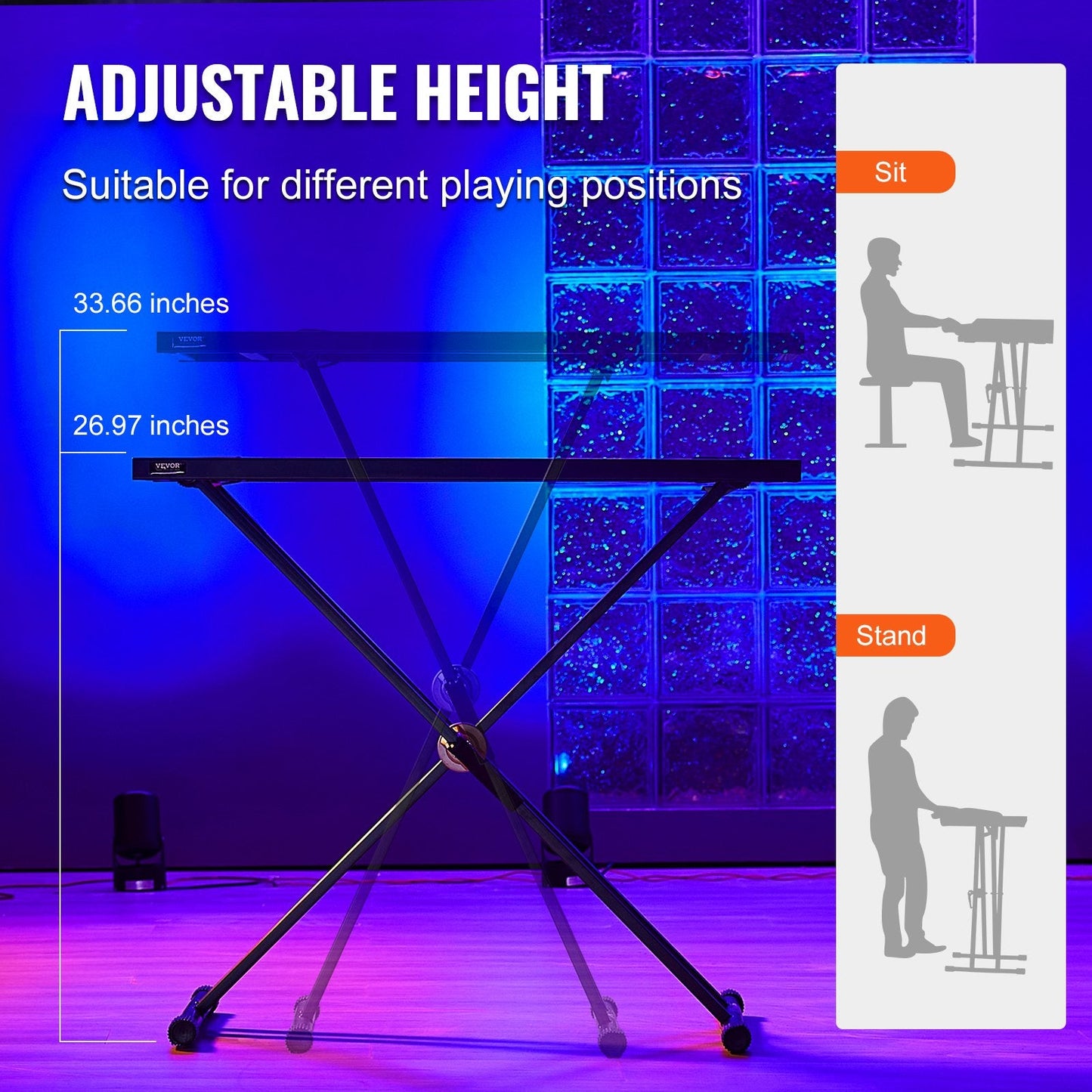 Portable DJ Table with Adjustable Height and Double-X Keyboard Stand
