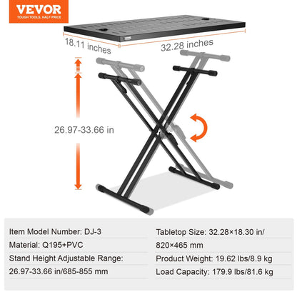 Portable DJ Table with Adjustable Height and Double-X Keyboard Stand