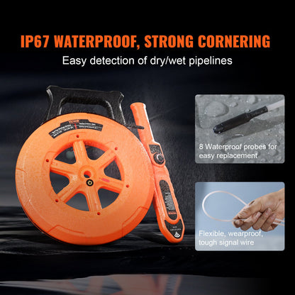 VEVOR Pipe Locators, 100ft/30m PVC Pipe Locators Underground, IP67 Waterproof Pipe