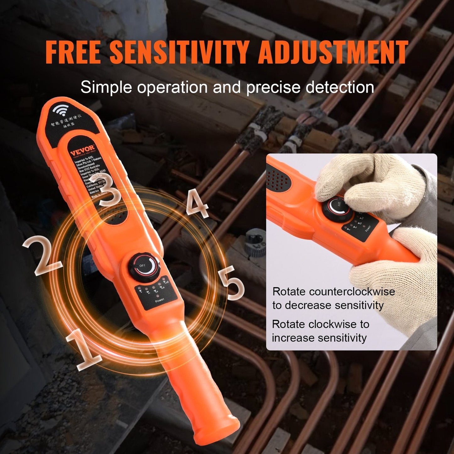 Underground Pipe Blockage Detector, 30m Waterproof Sewer Scanner with Sensitivity Adjustment