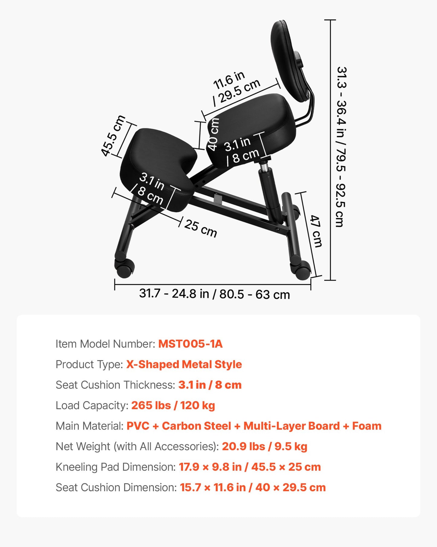 Ergonomic Kneeling Chair with Backrest & Wheels, Mobile X-Shaped Posture Knee Chair with Adjustable Height & Thick Foam Cushions, Relief for Neck or Back Pain for Home, Office, Meditation, Black