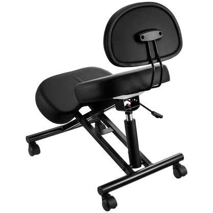 Ergonomic Kneeling Chair with Backrest & Wheels, Mobile X-Shaped Posture Knee Chair with Adjustable Height & Thick Foam Cushions, Relief for Neck or Back Pain for Home, Office, Meditation, Black