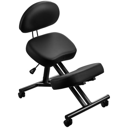 Ergonomic Kneeling Chair with Backrest & Wheels, Mobile X-Shaped Posture Knee Chair with Adjustable Height & Thick Foam Cushions, Relief for Neck or Back Pain for Home, Office, Meditation, Black