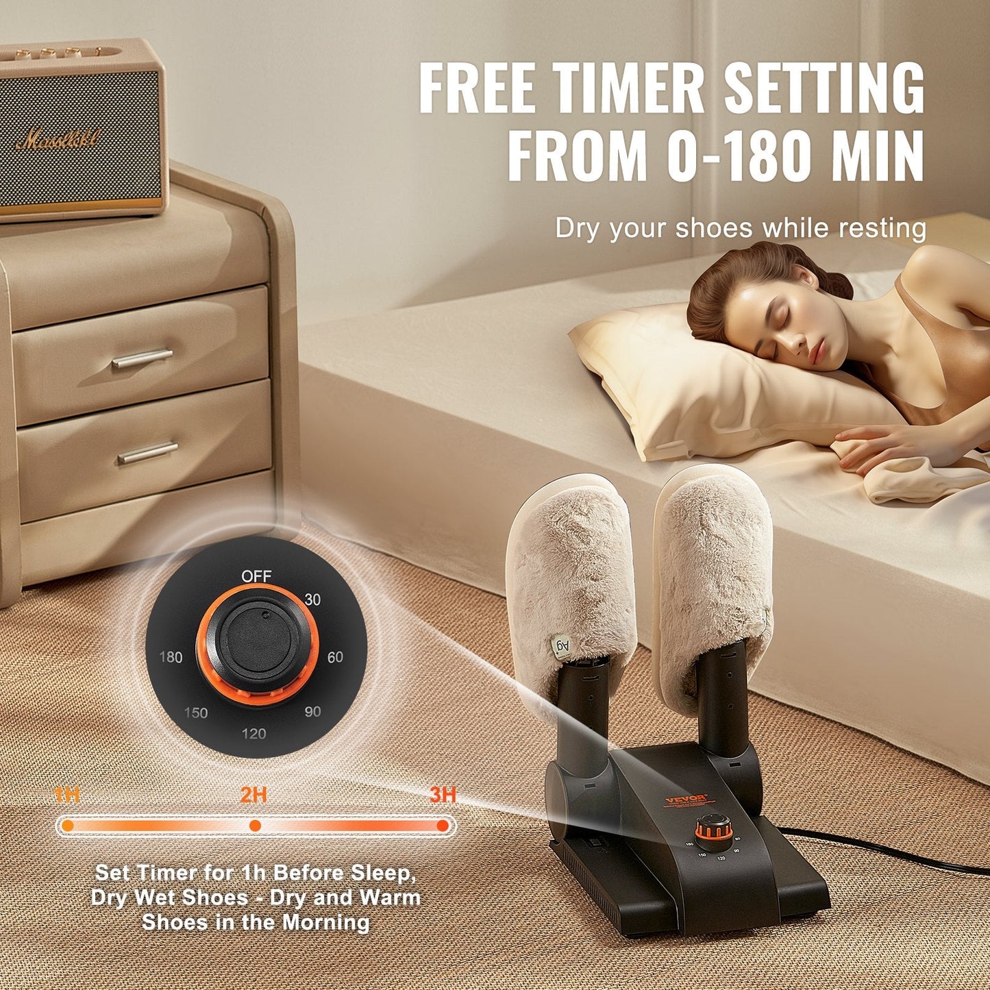 Foldable Shoe and Boot Dryer with Heat Blower, Adjustable Timer, Black/Orange