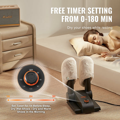Foldable Shoe and Boot Dryer with Heat Blower, Adjustable Timer, Black/Orange