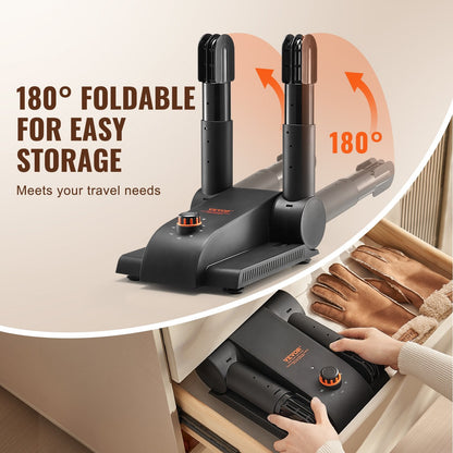 Foldable Shoe and Boot Dryer with Heat Blower, Adjustable Timer, Black/Orange