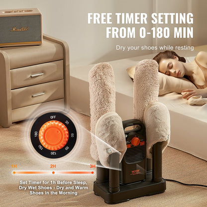 4-Tube Detachable Shoe Dryer with Timer, Black & Orange, Quick Drying