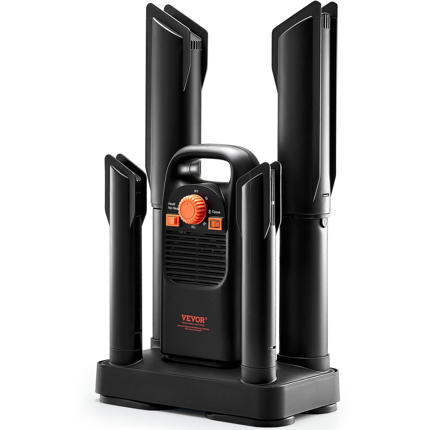 4-Tube Detachable Shoe Dryer with Timer, Black & Orange, Quick Drying