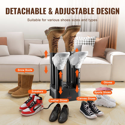 Detachable Shoe Dryer with Heat Blower & Timer, Black/Orange, 4 Tubes, 1.5 m Cord