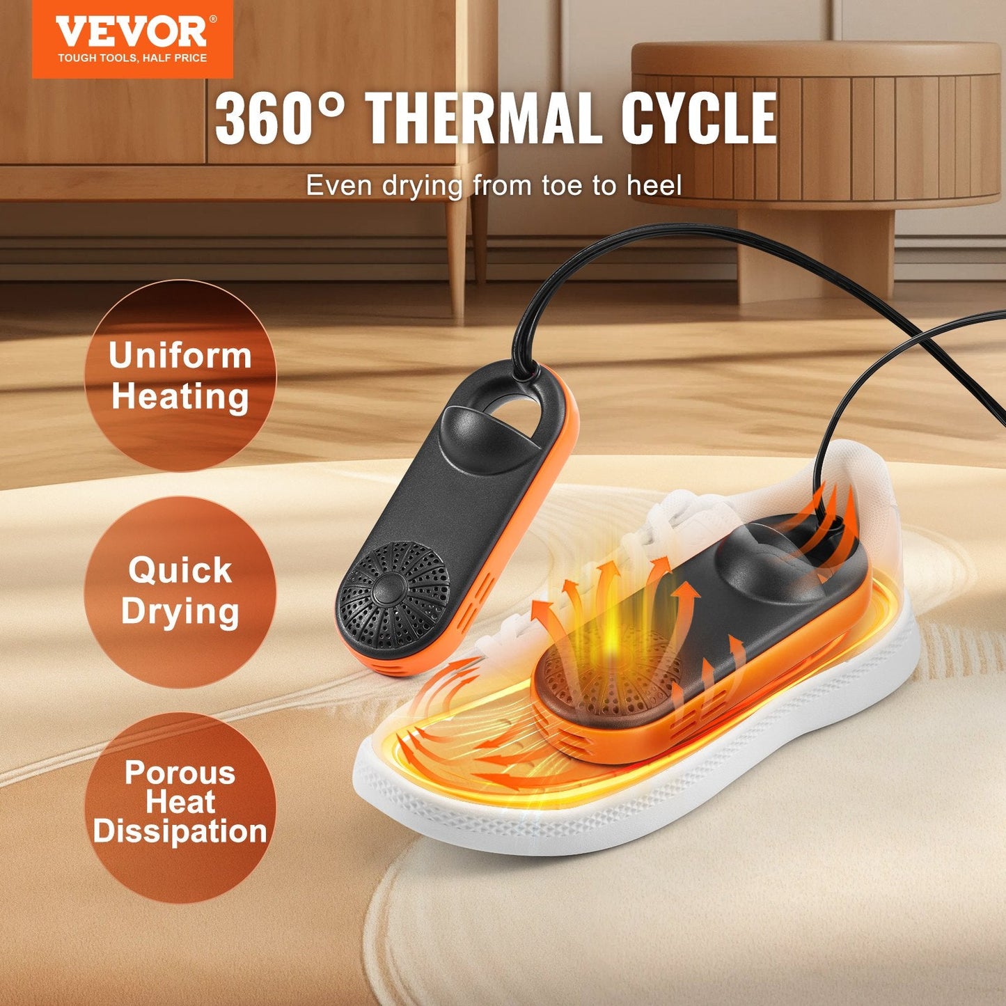 Portable Shoe & Boot Dryer with UVA Light, 1.5m Cord, Black/Orange, 0.25kg