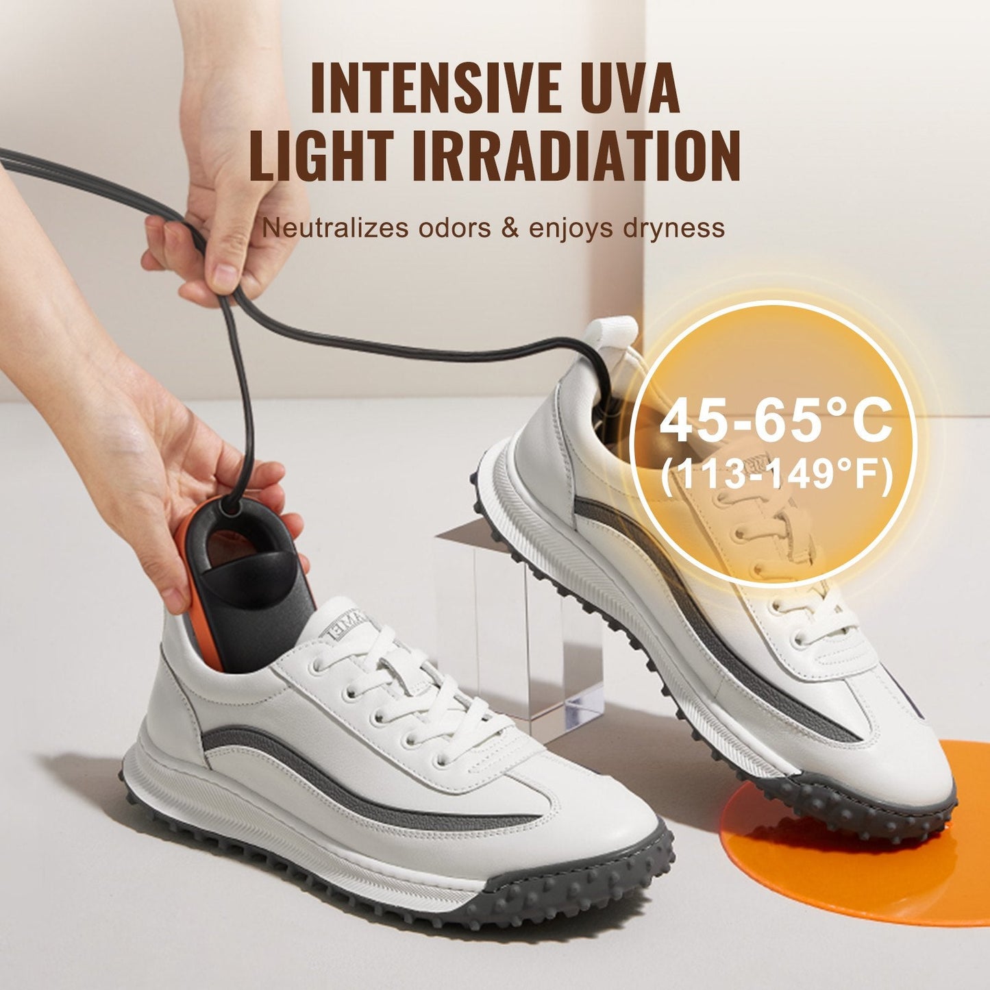 Portable Shoe & Boot Dryer with UVA Light, 1.5m Cord, Black/Orange, 0.25kg