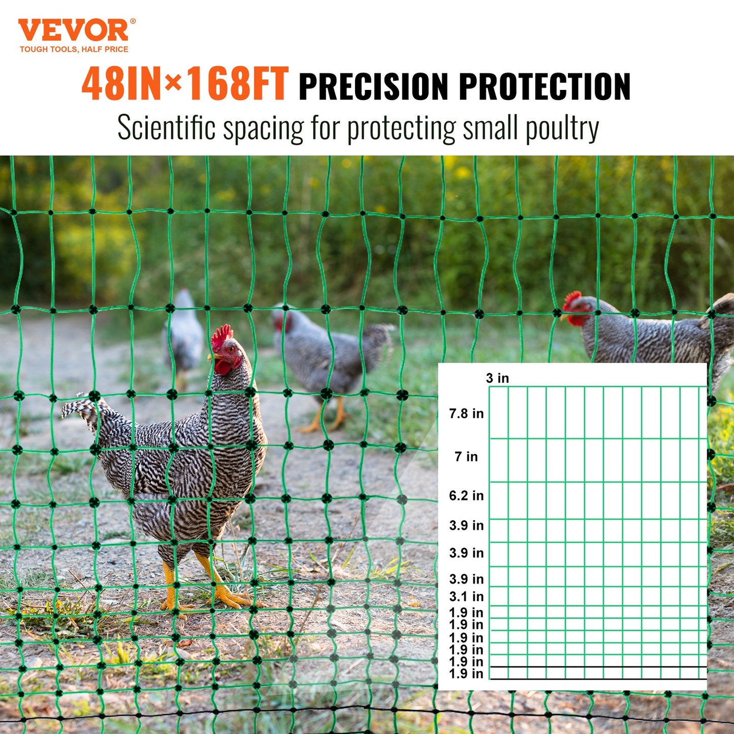 VEVOR Electric Fence Netting, 1.21 x 51.2 m, PE Net Fencing Kit with Posts & Double-Spiked