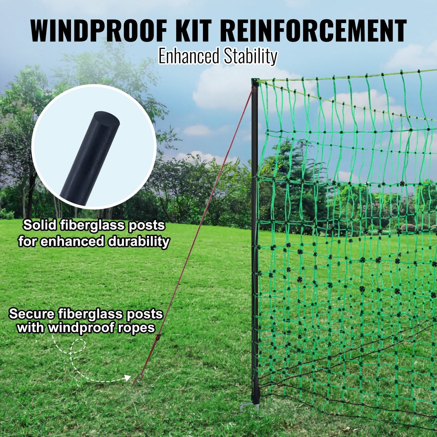 Electric Fence Netting Kit, 1.21 x 51.2 m, with Posts & Double-Spiked Stakes