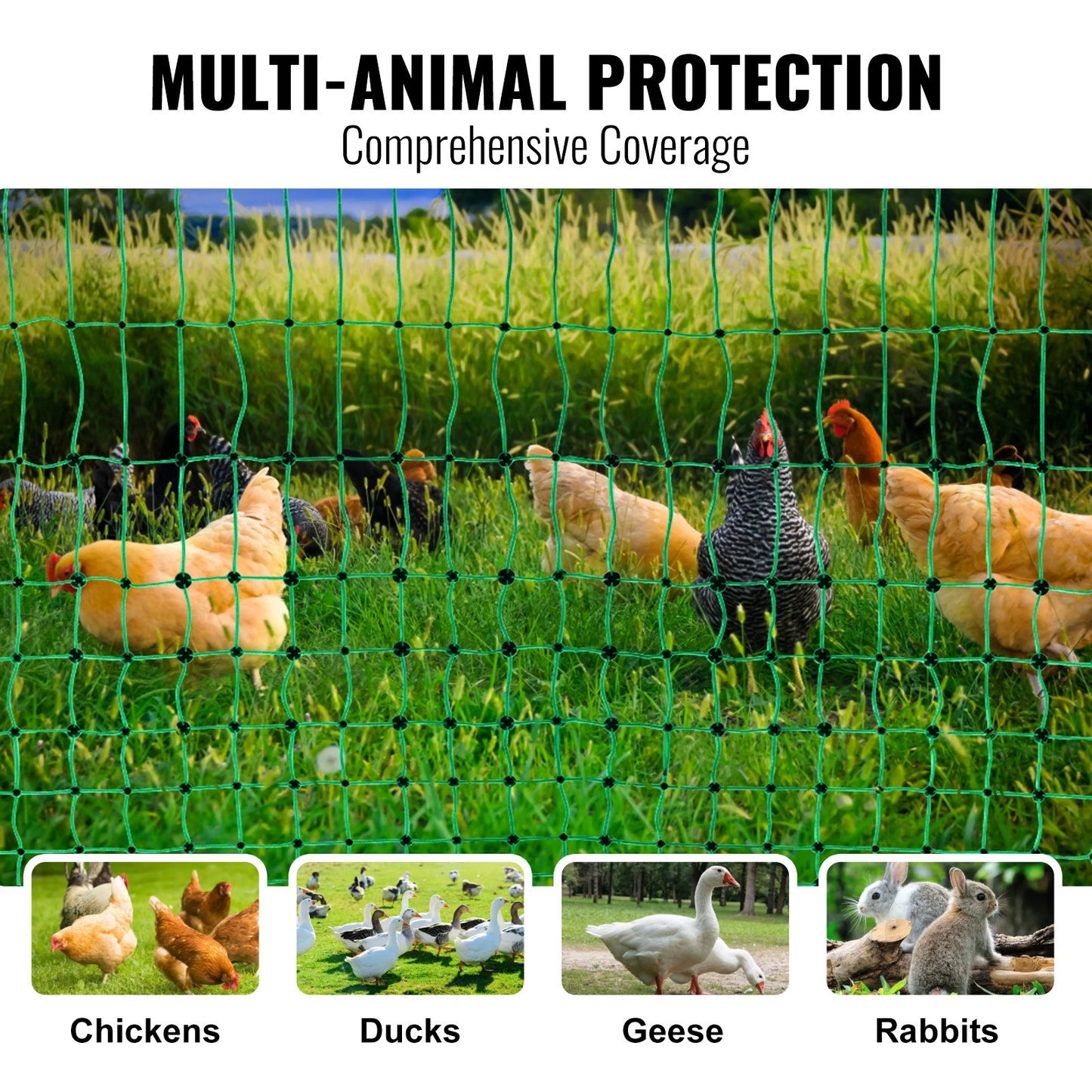 VEVOR Electric Fence Netting, 1.21 x 51.2 m, PE Net Fencing Kit with Posts & Double-Spiked
