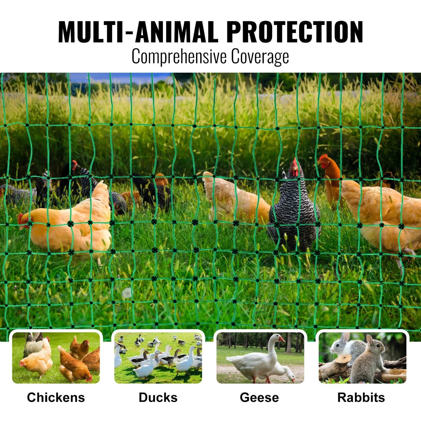 Electric Fence Netting Kit, 1.21 x 51.2 m, with Posts & Double-Spiked Stakes