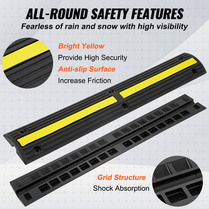 4-Piece 1-Meter Cable Protector Ramp, 8164 kg Capacity, Anti-Slip Design