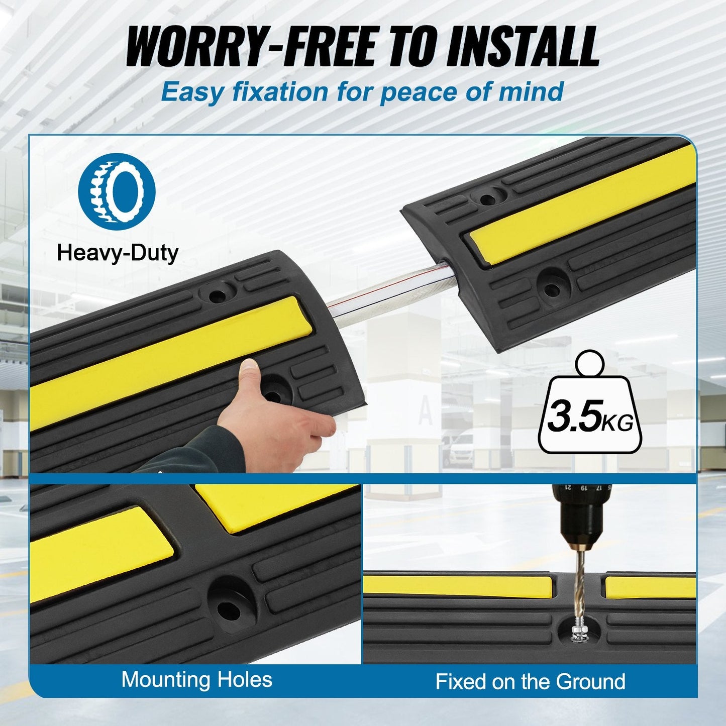 4-Piece 1-Meter Cable Protector Ramp, 8164 kg Capacity, Anti-Slip Design