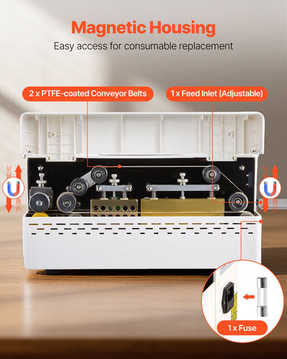 Continuous Sealing Machine, 8-12 mm Seal Width, Automatic Continuous Band Sealer with Digital Temperature Control, Automatic Shutdown, Portable Heat Sealing Machine for 0.06-0.2 mm Plastic Bags