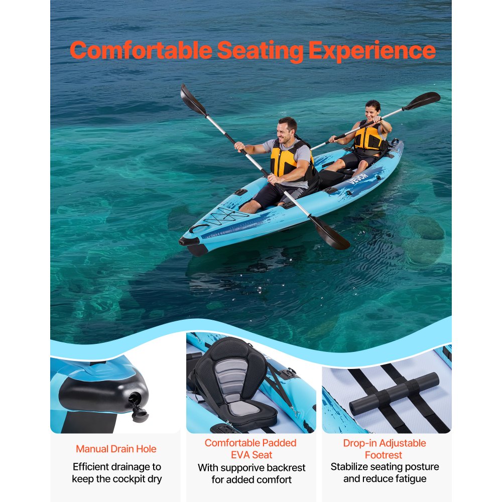 Inflatable Kayak 2-Person Inflatable Recreational Kayak 318kg Capacity