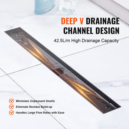 VEVOR 610mm Linear Shower Drain with Square Pattern Grate,Brushed 304 Stainless
