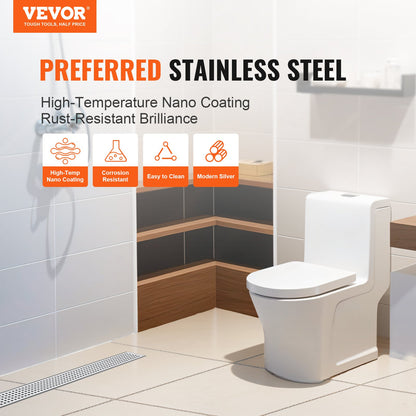 VEVOR 610mm Linear Shower Drain with Square Pattern Grate,Brushed 304 Stainless