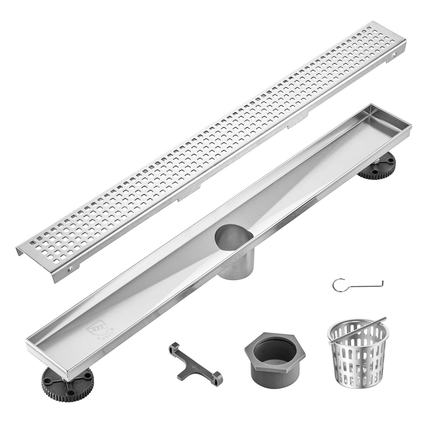 VEVOR 610mm Linear Shower Drain with Square Pattern Grate,Brushed 304 Stainless
