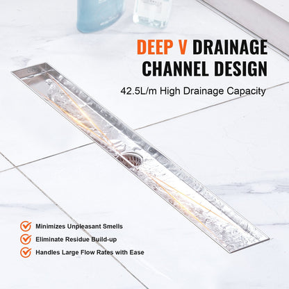 610mm Linear Shower Drain with Tile Insert, Brushed Stainless Steel