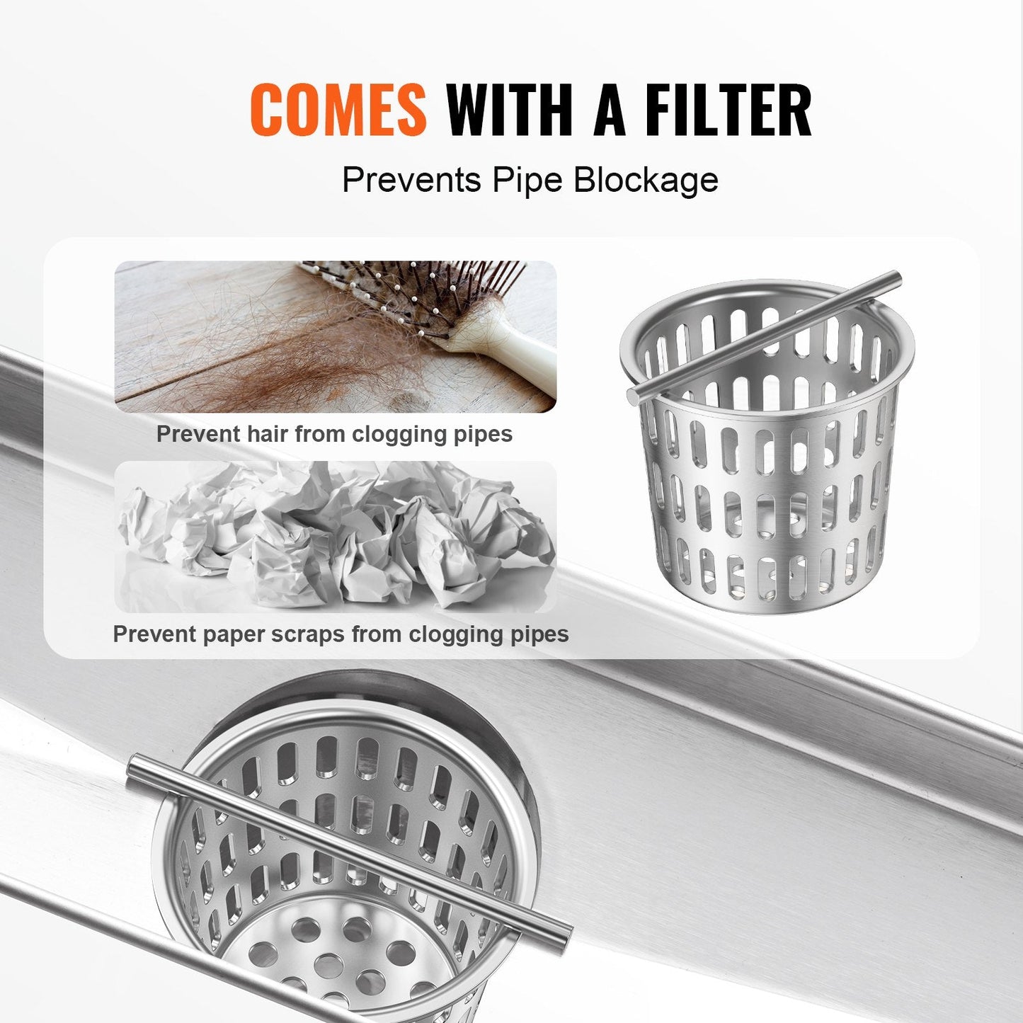610mm Linear Shower Drain with Tile Insert, Brushed Stainless Steel
