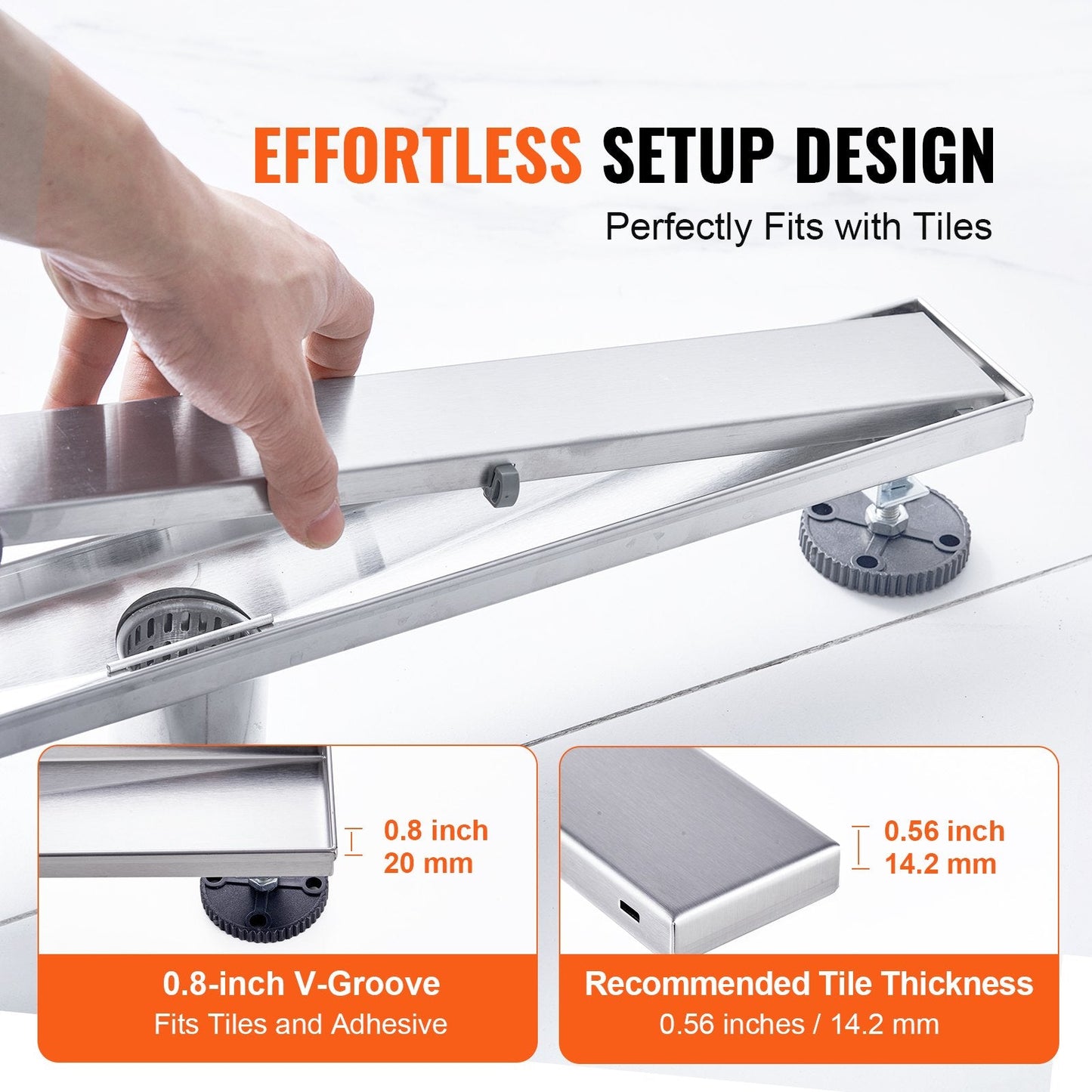 610mm Linear Shower Drain with Tile Insert, Brushed Stainless Steel