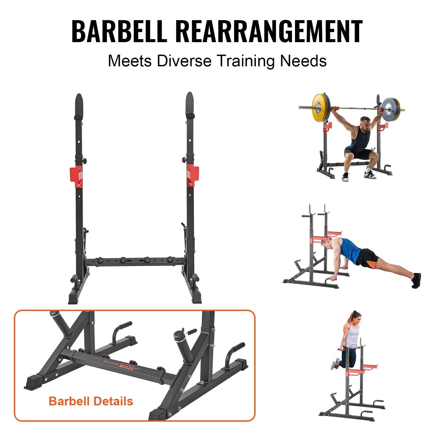 Adjustable Heavy Duty Squat Rack & Barbell Stand with Enhanced Safety Features