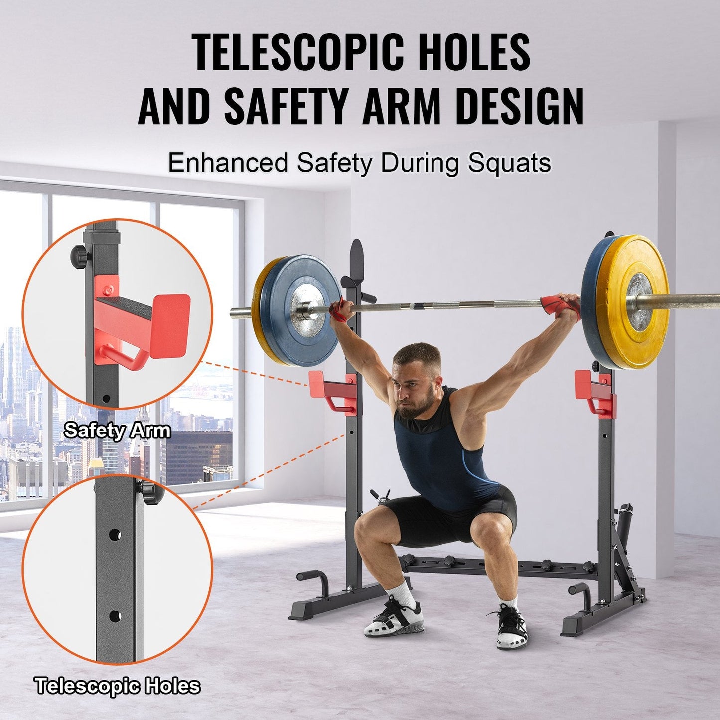 Adjustable Heavy Duty Squat Rack & Barbell Stand with Enhanced Safety Features