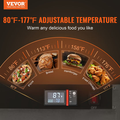 Hot Box Food Warmer, 4-Tier Concession Warmer with Water Tray, 4 Pans, Double-door and Adjustable Shelves, Stainless Steel Food Warmer Cabinet, Ideal for Storing Pizza, Chicken, Restaurant