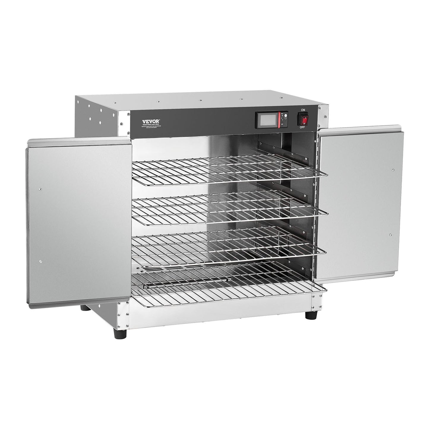 Hot Box Food Warmer, 4-Tier Concession Warmer with Water Tray, 4 Pans, Double-door and Adjustable Shelves, Stainless Steel Food Warmer Cabinet, Ideal for Storing Pizza, Chicken, Restaurant