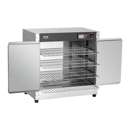 Hot Box Food Warmer, 4-Tier Concession Warmer with Water Tray, 4 Pans, Double-door and Adjustable Shelves, Stainless Steel Food Warmer Cabinet, Ideal for Storing Pizza, Chicken, Restaurant
