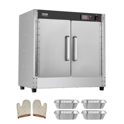 Hot Box Food Warmer, 4-Tier Concession Warmer with Water Tray, 4 Pans, Double-door and Adjustable Shelves, Stainless Steel Food Warmer Cabinet, Ideal for Storing Pizza, Chicken, Restaurant