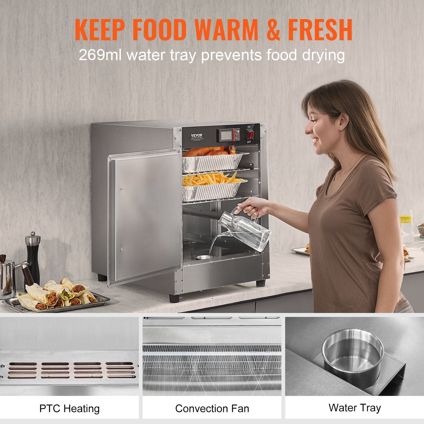 4-Tier Commercial Food Warmer Cabinet with Water Tray, 80-177℉ Temperature Range