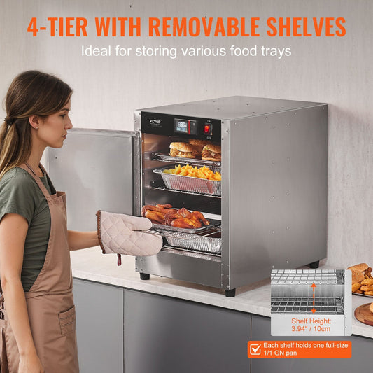 4-Tier Commercial Food Warmer Cabinet with Water Tray, 80-177℉ Temperature Range