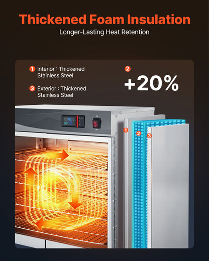 Electric Hot Box Food Warmer, 4-Tier Commercial Warming Cabinet with Water Tray, Double-Door and Adjustable Shelves, Stainless Steel Food Warmer Cabinet, for Restaurant, Kitchen, Pizza, Chicken