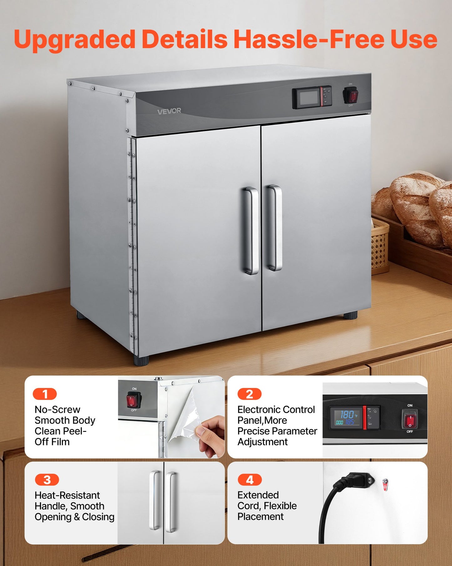 Electric Hot Box Food Warmer, 4-Tier Commercial Warming Cabinet with Water Tray, Double-Door and Adjustable Shelves, Stainless Steel Food Warmer Cabinet, for Restaurant, Kitchen, Pizza, Chicken