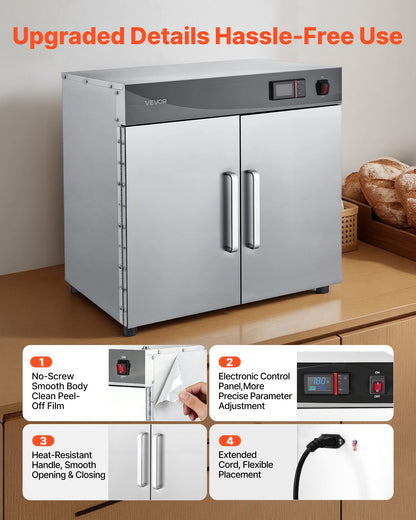 Electric Hot Box Food Warmer, 4-Tier Commercial Warming Cabinet with Water Tray, Double-Door and Adjustable Shelves, Stainless Steel Food Warmer Cabinet, for Restaurant, Kitchen, Pizza, Chicken