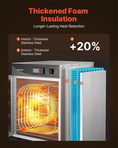 Electric Hot Box Food Warmer, 4-Tier Commercial Warming Cabinet with Water Tray, Single-Door and Adjustable Shelves, Stainless Steel Food Warmer Cabinet, for Restaurant, Kitchen, Pizza, Chicken
