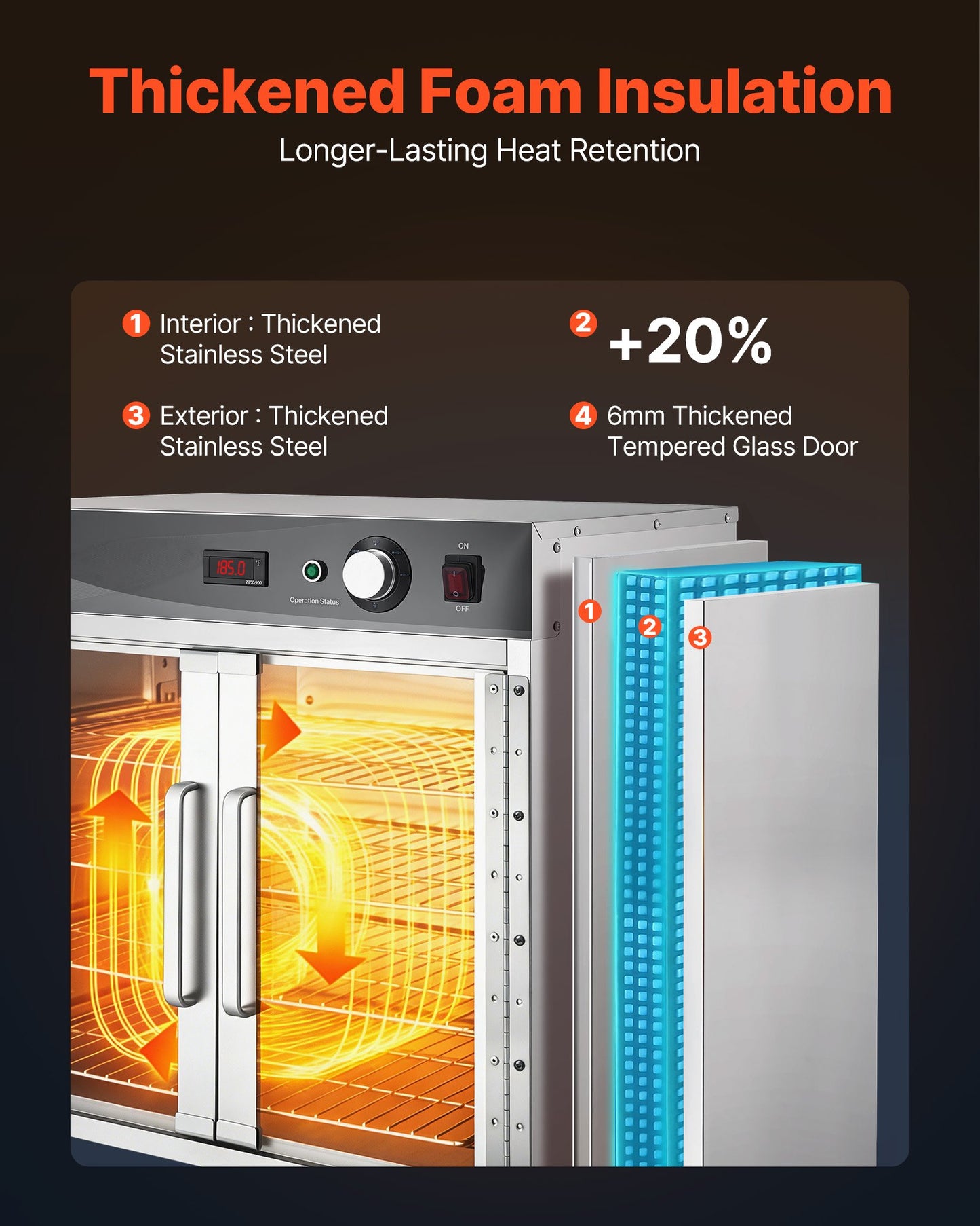 Electric Hot Box Food Warmer, 4-Tier Commercial Warming Cabinet with Water Tray, Glass Door and Adjustable Shelves, Stainless Steel Food Warmer Cabinet, for Restaurant, Kitchen, Pizza, Chicken