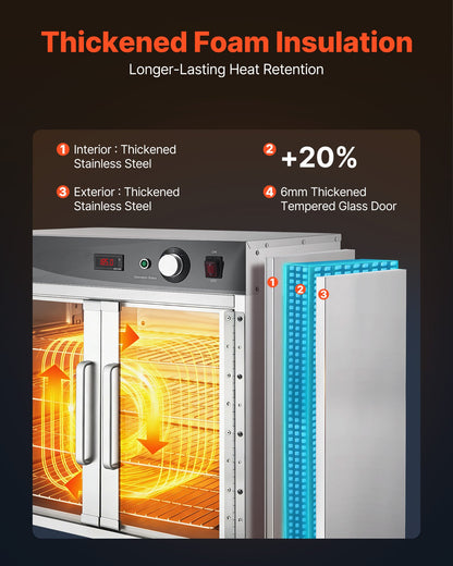 Electric Hot Box Food Warmer, 4-Tier Commercial Warming Cabinet with Water Tray, Glass Door and Adjustable Shelves, Stainless Steel Food Warmer Cabinet, for Restaurant, Kitchen, Pizza, Chicken