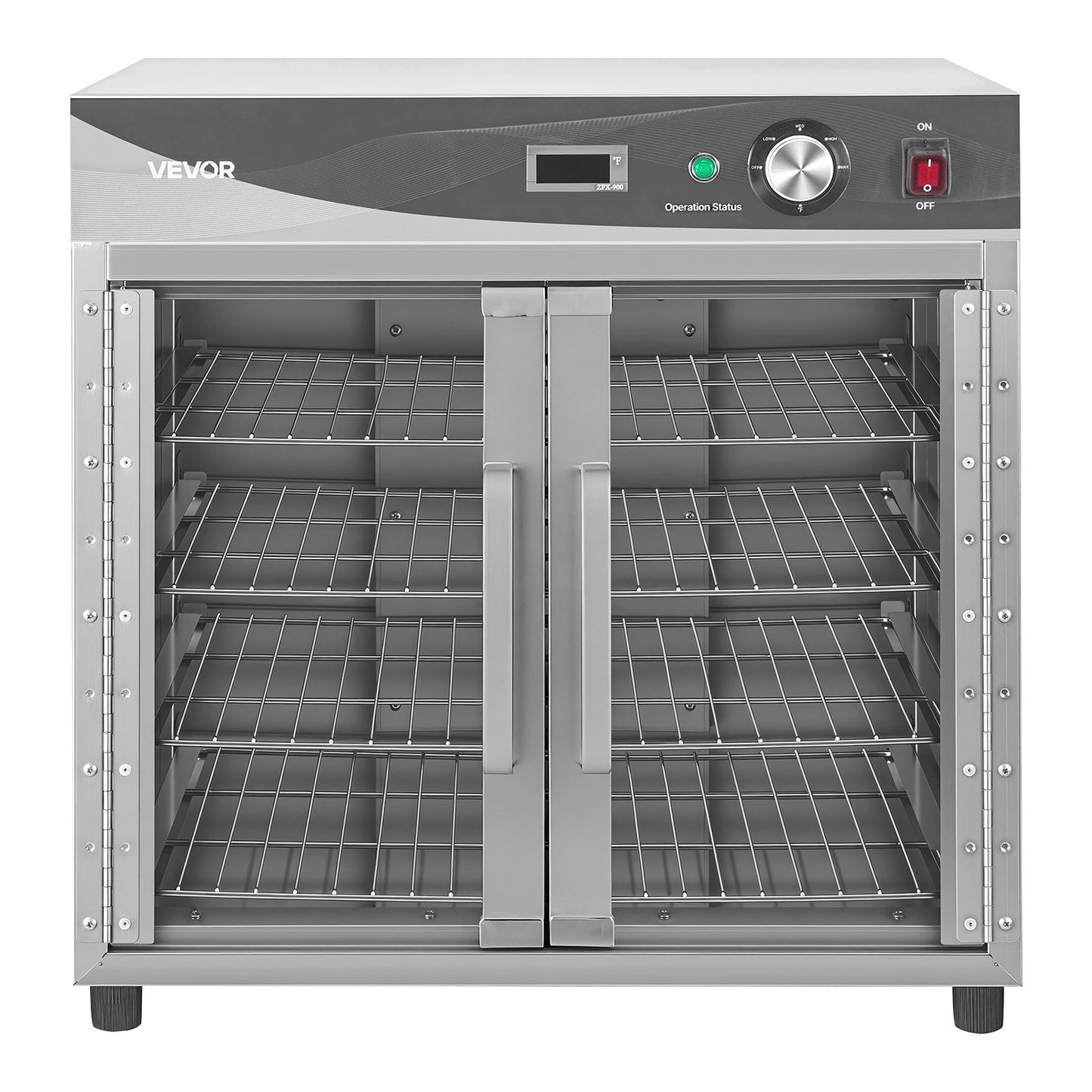 Electric Hot Box Food Warmer, 4-Tier Commercial Warming Cabinet with Water Tray, Glass Door and Adjustable Shelves, Stainless Steel Food Warmer Cabinet, for Restaurant, Kitchen, Pizza, Chicken