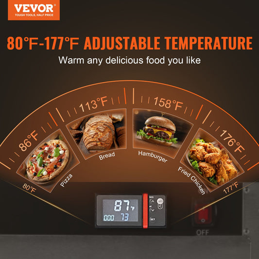 Hot Box Food Warmer, 4-Tier Concession Warmer with Water Tray, 4 Pans, Glass Double-door and Adjustable Shelves, Stainless Steel Food Warmer Cabinet, Ideal for Storing Pizza, Chicken, Restaurant