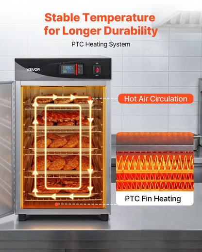 Electric Hot Box Food Warmer, 5-Tier Commercial Warming Cabinet with Water Tray, Single-Door and Adjustable Shelves, Stainless Steel Food Warmer Cabinet, for Restaurant, Kitchen, Pizza, Chicken